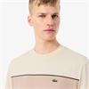 LACOSTE COLOUR-BLOCK COTTON T-SHIRT - BEIGE