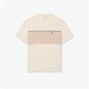 LACOSTE COLOUR-BLOCK COTTON T-SHIRT - BEIGE