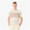 LACOSTE COLOUR-BLOCK COTTON T-SHIRT - BEIGE