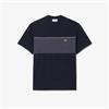 LACOSTE COLOUR-BLOCK COTTON T-SHIRT - NAVY