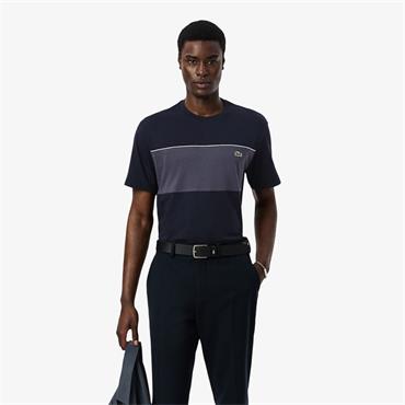 LACOSTE COLOUR-BLOCK COTTON T-SHIRT - NAVY