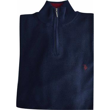TOM PENN WAFFLE KNIT 1/4 ZIP - NAVY