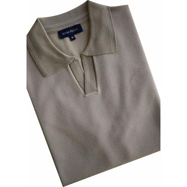 TOM PENN V-NECK POLO SHIRT - BEIGE