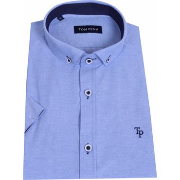 TOM PENN SHORT SLEEVE OXFORD SHIRT - BLUE