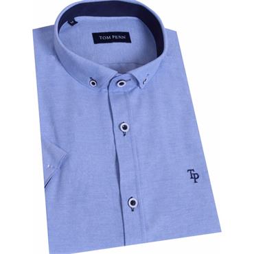 TOM PENN SHORT SLEEVE OXFORD SHIRT - BLUE