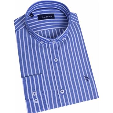 TOM PENN OXFORD STRIPE SHIRT - BLUE