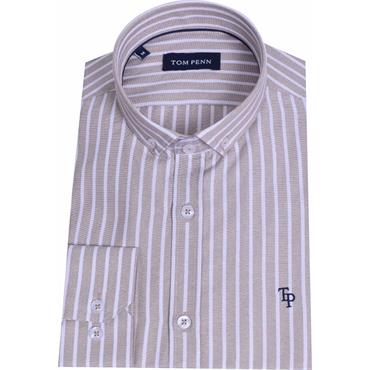 TOM PENN STRIPE OXFORD SHIRT - TAN
