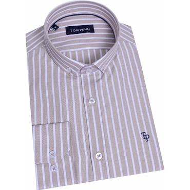 TOM PENN STRIPE OXFORD SHIRT - TAN