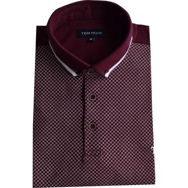TOM PENN PRINT POLO SHIRT - BURGUNDY