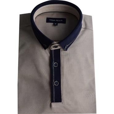 TOM PENN KNITTED COLLAR POLO SHIRT - BEIGE