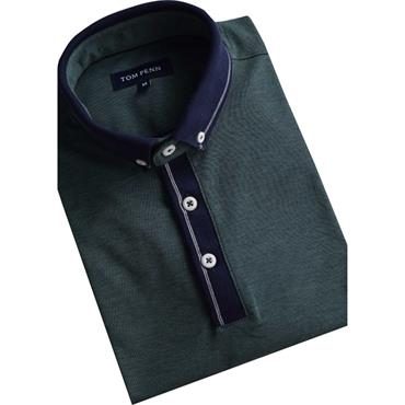 TOM PENN KNITTED COLLAR POLO SHIRT - GREEN