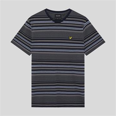 LYLE&SCOTT MULTI STRIPE COTTON T-SHIRT - NAVY