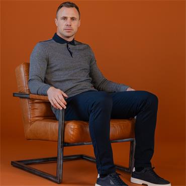 BOWE TAILORING WHITE LS POLO SHIRT - NAVY