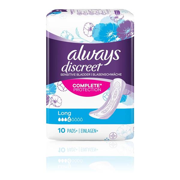 Always Discreet Incontinence Pads Long 10 Pack | McGorisks Pharmacy and