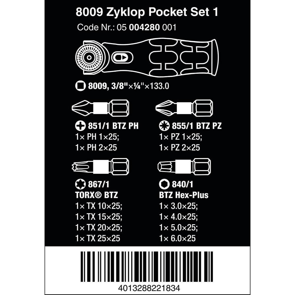 Wera 05004280001 8009 Zyklop Pocket Set 1, Ratchet Set, 13 Piece