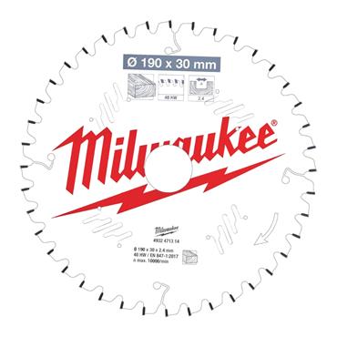 Milwaukee 4932471314 190 x 30mm 40T Wood TCT Blade