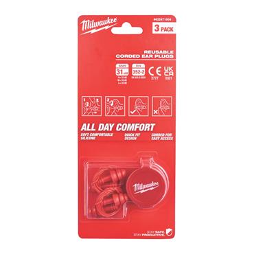Milwaukee 4932471904 Reusable Ear Plugs Corded - 3pc