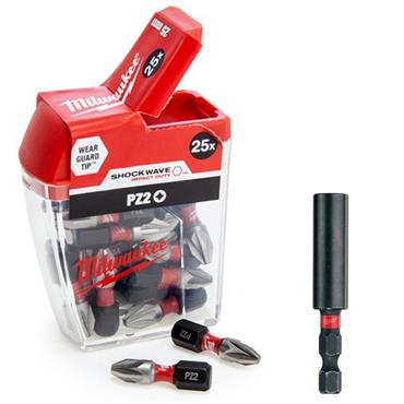Milwaukee 25 Pce Impact PZ2 Bits & Bit Holder