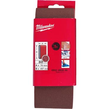 Milwaukee 4932480548 75mm x 457mm G80 Sanding Belt - Pack of 5
