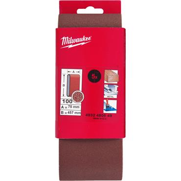 Milwaukee 4932480549 75mm x 457mm G100 Sanding Belt - Pack of 5