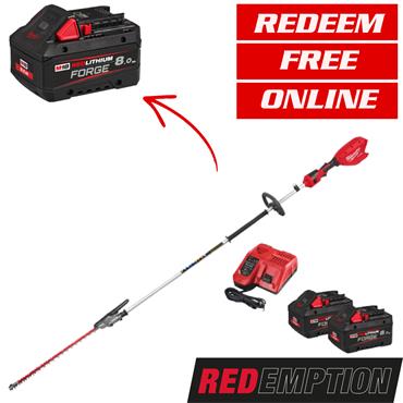 Milwaukee M18FHETE27-802 18V Extended Reach Pole Hedge Trimmer 267cm (2x8Ah Forge)