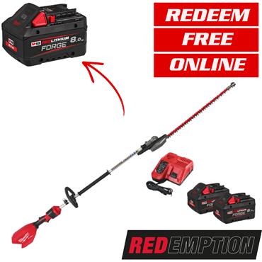 Milwaukee M18FHETE22-802 18V Extended Reach Pole Hedge Trimmer 216cm (2x8Ah Forge)