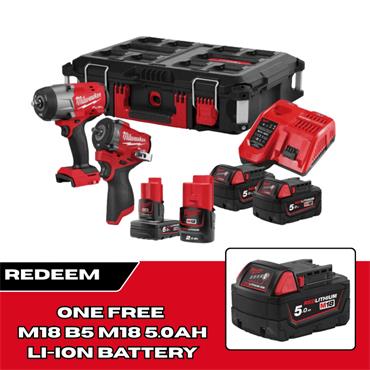 Milwaukee M18FPP2AQ2-564P M18 & M12 Brushless Impact Wrench Twin Kit