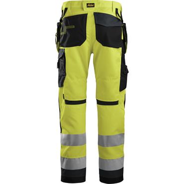 Snickers 6230 6658 Hi-Vis Trousers Holster Pockets+ CL2 Yellow/Steel Grey