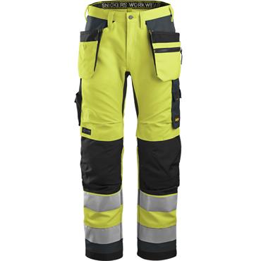 Snickers 6230 6658 Hi-Vis Trousers Holster Pockets+ CL2 Yellow/Steel Grey