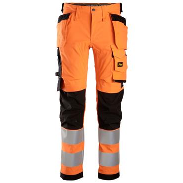 Snickers 6243 High-Vis Class 2, Stretch Trousers Holster Pockets - Hi-Vis Orange/Black