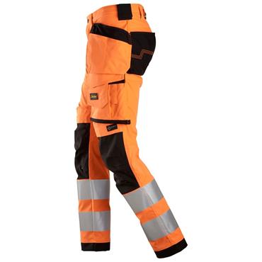 Snickers 6243 High-Vis Class 2, Stretch Trousers Holster Pockets - Hi-Vis Orange/Black
