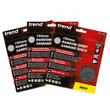 Trend Mesh Random Orbital Sanding Discs 150mm TRIPLE PACK (5 x 80G, 5 x 150G & 5 x 240G)