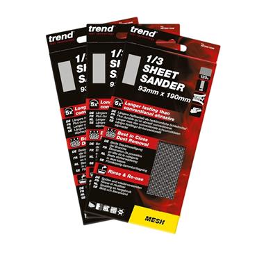 Trend Mesh 1/3 Sheet Sanding Sheets 93mm x 190mm TRIPLE PACK (5 x 80G, 5 x 150G & 5 x 240G)