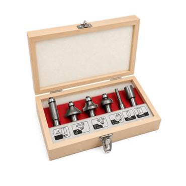 AEG 8mm router bit set in wooden case