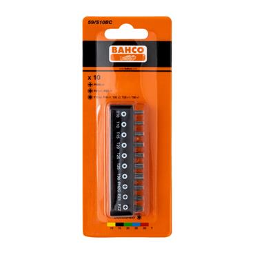 Bahco 1/4" Bit Set for Phillips/Pozidriv/Torx Head Screws in a Plastic Holder with Belt Clip -10 pcs