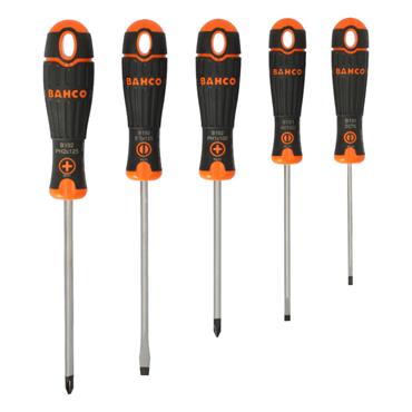 Bahco Fit Slotted/Pozidriv Screwdriver Set with Rubber Grip - 5 Pcs B219.015