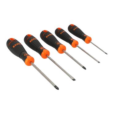 Bahco Fit Slotted/Pozidriv Screwdriver Set with Rubber Grip - 5 Pcs B219.015