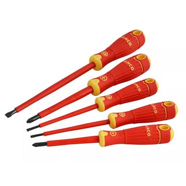 Bahco Fit 5 Piece VDE Insulated Slotted and Pozidriv Screwdriver Set B220.015