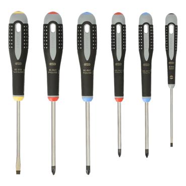 Bahco Ergo Slotted/Phillips/Pozidriv Screwdriver Set with Rubber Grip - 6 Pcs BE-9886