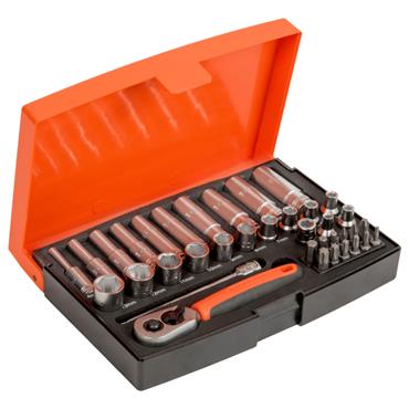 Bahco 37 Piece 1/4" Drive Socket Socket Set with Metric Hex Profile and Screwdriver Bits SL25L