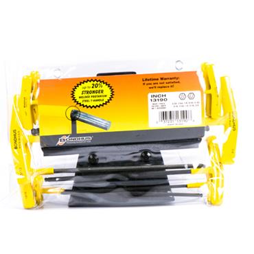 BONDHUS BTX10/S T-Handle Ball Driver Hex 10pcs Imperial Set + Stand 3/32"-3/8", 13190