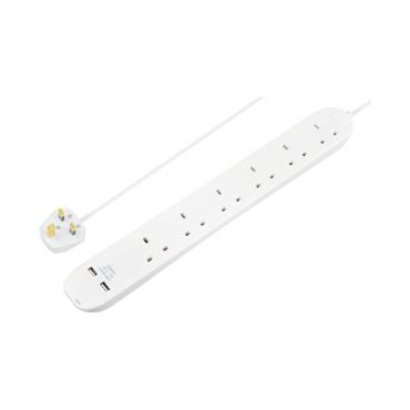 Masterplug BSNU110N-MP 6 skt 1m 13a usb ext lead + indicator