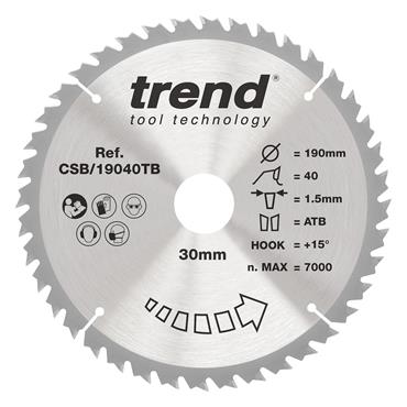 Trend Craft saw blade 190 x 40 teeth x 30 thin CSB/19040TB