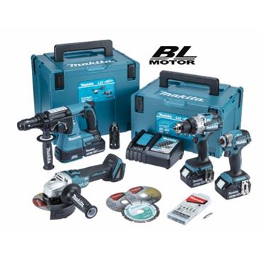 Makita DLX4195JX1 18V LXT 4 Piece Kit with 3 x 5.0Ah Batteries & MakPac Cases