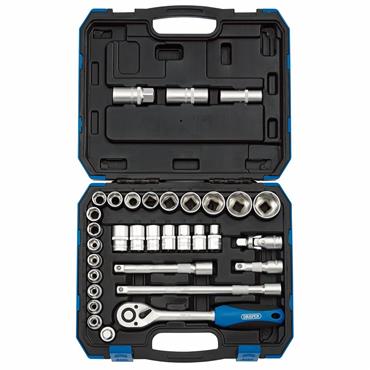 Draper 33 Piece Combined MM/AF Socket Set, 1/2" Sq. Dr.