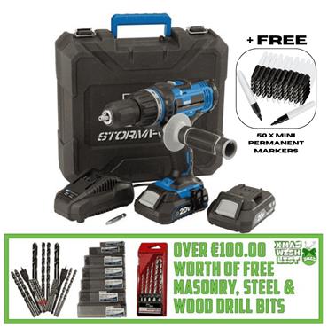 Draper Storm Force 20V Combi Drill 89523 (2x2Ah) (FREE Drill Bits)