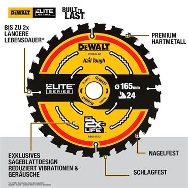 Dewalt DT10624 165mm 24T 20mm Extreme Cordless Circular Saw Blade