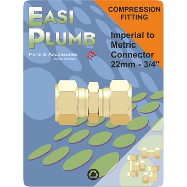 Easiplumb 22mm x 3/4" Brass Compression Straight Coupling 
