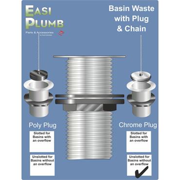 Easiplumb 11/4" Unslotted Basin Waste, C.P. Plug & Chain