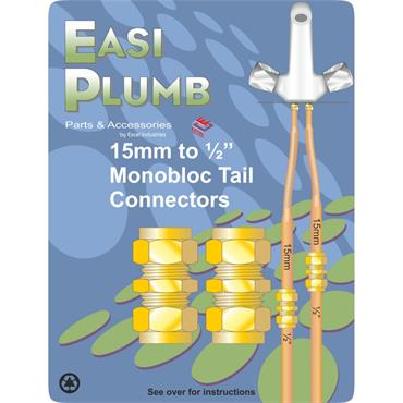 Easiplumb Pack of 2 Brass Compression 15mm x 1/2" Monobloc Tail Connectors